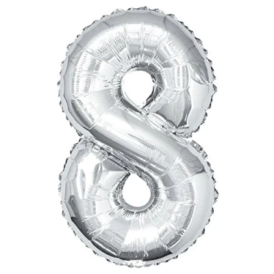 Image of Silver Number 8 Shaped Large Foil Balloon (86cm) 1 Piece Perfect for Birthday Parties and Special Events
