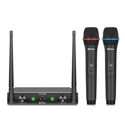 Image of D Debra Audio AU200 Pro UHF 2 Channel Wireless Microphone System with Cordless Handheld Lavalier Headset Mics, Metal Receiver, Ideal for Karaoke Church Party (2 Handheld)