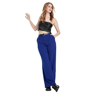Image of Trendyol Woman Basics Normal Waist Wide Leg Pants Blau