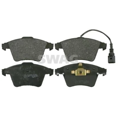 Image of 7H0698151A, 7H0698151C Brake pad set SWAG 30 91 6465 Front Axle incl. wear warning contact with piston clip VOLKSWAGEN: Transporter 5