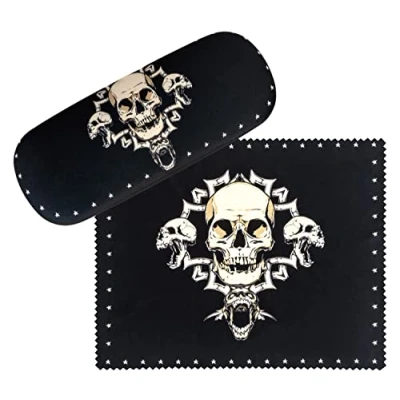 Image of VON LILIENFELD Glasses Case Skull Motif Microfibre Cleaning Cloth Set Covered with Fabric