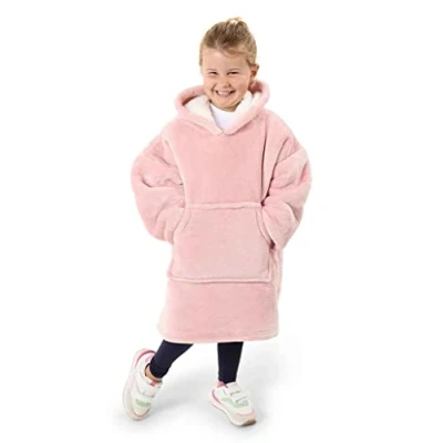 Image of Expert Workwear Premium Kids Childrens Oversized Hooded Blanket Super Soft Fleece Sherpa Boys Girls Hoodie Gift Blush Pink