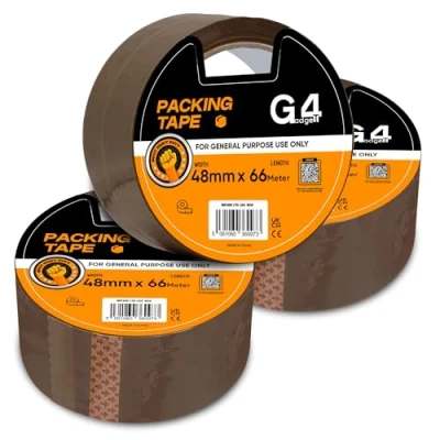 Image of G4GADGET Heavy Duty Brown Packing Tape 3 Rolls 48mm x 66m Strong Parcel for Moving Boxes, Packing, and Storage Secure Adhesive Packaging