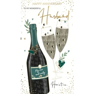 Image of Champagne Husband Anniversary Embellished Hand Finished Greeting Card Range JGS672