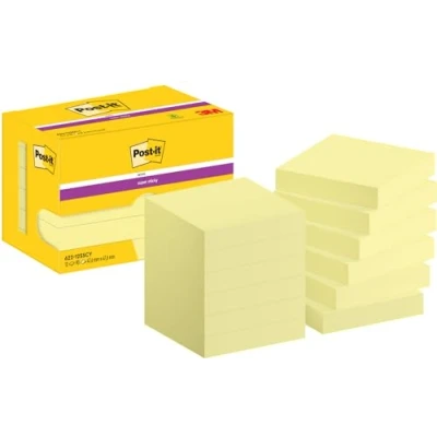 Image of Post it Super Sticky Notes Canary Yellow, Pack of 12 Pads, 90 Sheets per Pad, 47.6 mm x mm, Yellow Color Extra For Note Taking, To Do Lists &amp; Reminders