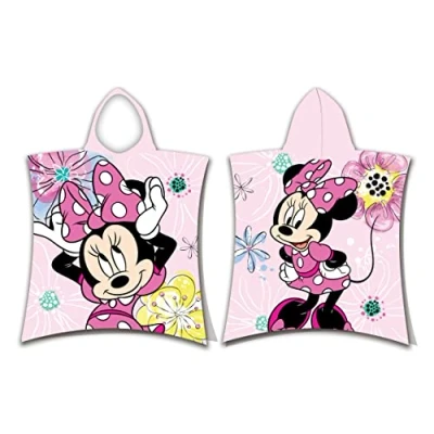 Image of Disney bathing poncho pink Bow Minnie Mouse in dress with hood for children 50 x 115 cm 100% cotton