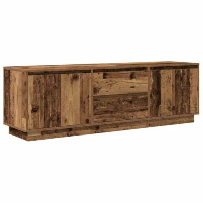 Image of vidaXL TV Cabinet with LED Lights Modern Engineered Wood Stand, 160.5x41x50cm Media Console, Old Brown, 2 Drawers 4 Doors, Living Room Furniture Storage