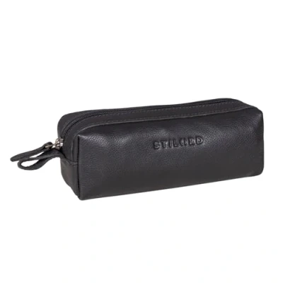 Image of STILORD &#039;Linus&#039; Pencil Case Leather Pen Pouch Office University College Women Men Stationary Vintage Leather, Colour:Black