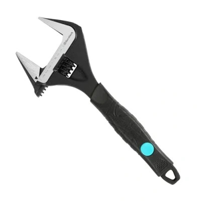 Image of DURATECH 10 Inch Adjustable Wrench, Wide Jaw Opening Black Oxide Finish Plumbing CR V Steel, SAE and Metric Scale Marked, Ergonomic Grip
