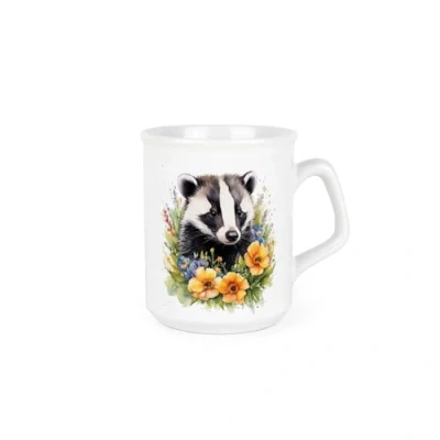 Image of Floral Badger Mug Animals &amp; Flowers Nature Gifts Creatures Great Small Wildlife Themed Present Tea Coffee Hot Drinks Ceramic Cup