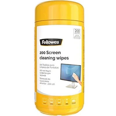Image of Fellowes 200 Screen Cleaning Wipes Biodegradable Non Streak Monitor//iPad/Mobile Phone/Tablet/Laptop Pack of