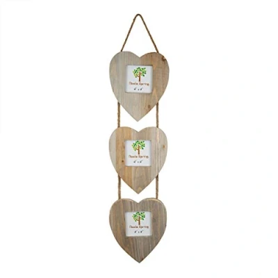 Image of 4&quot; x Wooden Hearts Hanging Triple Photo Frame By Nicola Spring