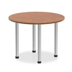 Image of Impulse 1000mm Round Table Walnut Top Chrome Post Leg