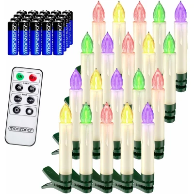 Image of MONZANA® 30x Battery Operated LED Christmas Tree Candle Lights Realistic Multicolour Candles Pack with Batteries Included Remote Control Wireless Dimmable Timer Clip On Decorations