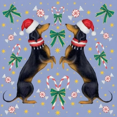 Image of Christmas Cards Pack of 5 Dachshund Dogs in Santa Hats Artistic Festive Dog Design by Catherine Rowe Made the UK Eco Friendly