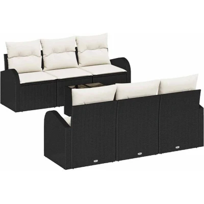 Image of vidaXL 7 Piece Garden Sofa Set with Cushions Black Poly Rattan
