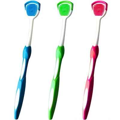 Image of Tongue Brush, Scraper, Cleaner, Brushes Helps Fight Bad Breath, 3 Scrapers (Blue&amp;Green&amp;Red)