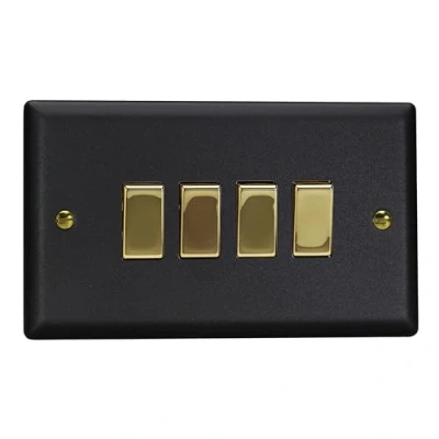 Image of Varilight 4 Gang 10A 1 or 2 Way Rocker Switch (Twin Plate) Matt Black
