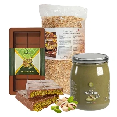 Image of Pistachio Dubai Chocolate Making Kit Cream 600g Spreadable Butter, Deep Mould &amp; Roasted Kadayif Pastry 500g Fillo Dough. Make Your Own Inspired Chocolates at Home