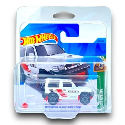 Image of Hot Wheels Mitsubishi Pajero Evolution (White, Black &amp; Red) 3/5 Mud Studs 2023 175/250 (Short Card) COMES IN A KLAS CAR KEEPER PROTECTIVE COLLECTORS CASE HKK36