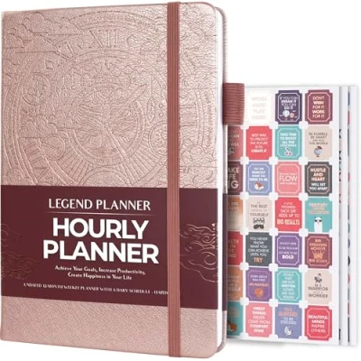 Image of Legend Planner Hourly Schedule Weekly &amp; Daily Organizer with Time Slots. Appointment Book Journal for Work, Undated, A5 (Rose Gold Gold)