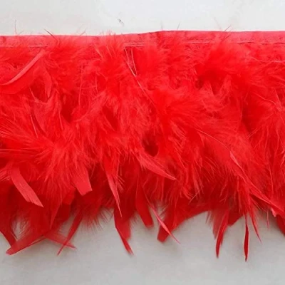Image of Sowder Turkey Feathers Trim Fringe for Party Wedding Dress Sewing Crafts Costumes Decoration Pack of 2 Yards(red)