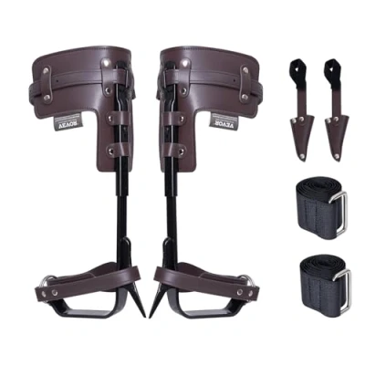 Image of VEVOR Tree Climbing Spikes, 1 Pair Alloy Steel Spurs, 350lbs Load Capacity Gear with Straps and Spike Protectors, Arborist Equipment for Climbers, Hunting, Fruit Picking, Brown