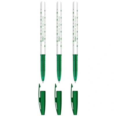 Image of Ballpoint Pens, Smudge Free Extra Fine Point 0.5 mm, Ideal for School, Office, Everyday Use (Green, 3 Pens)