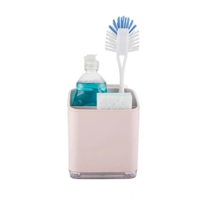 Image of Minky Kitchen Sink Tidy, Organiser, Sponge Holder, Caddy, Accessories, Holder for Sink, Drip Tray, Made in the UK (Pink)