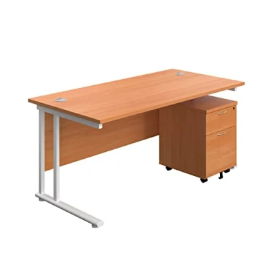 Image of 1800x800 Twin Rectangular Desk Beech White + Mobile 2 Drawer Ped