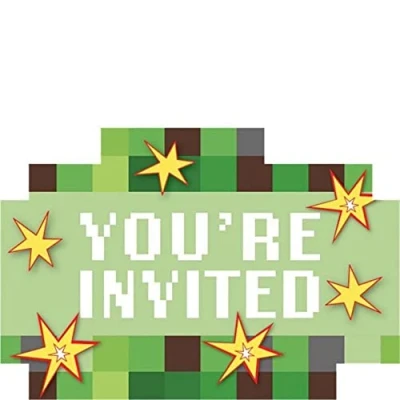 Image of Amscan 9912921 TNT Pixel Gamers Kids Birthday Party Postcard Invitations 8 Pack