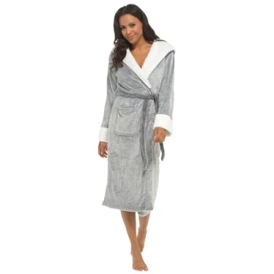 Image of Ladies Shimmer Fleece Robe LN526 Charcoal 16 18