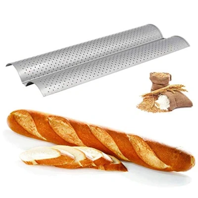 Image of Baguette Baking Tray Non Stick Bread Stainless Steel Reusable Pan French Loaf Molds