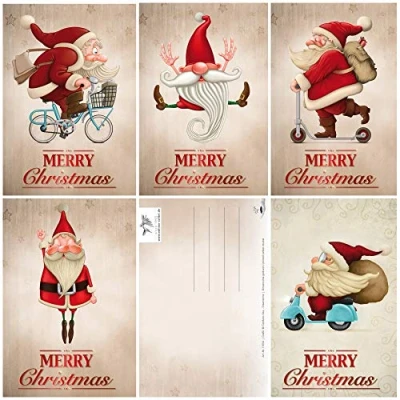 Image of Set of 15 Funny Christmas postcards/Set with 5 Santa Designs x 3 = postcards 5.8 4.1&quot; in Retro/Vintage Style by Edition Colibri (11051 55)