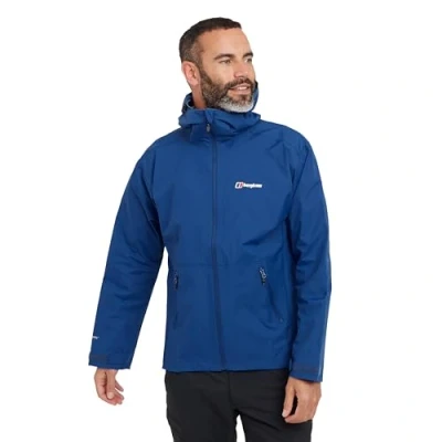 Image of Berghaus Men’s Stormcloud Waterproof Jacket with Adjustable Hood and Drawcord Hem, Breathable, Lightweight &amp; Durable Technical Raincoat (UK, Alpha, L, Regular, Blue)