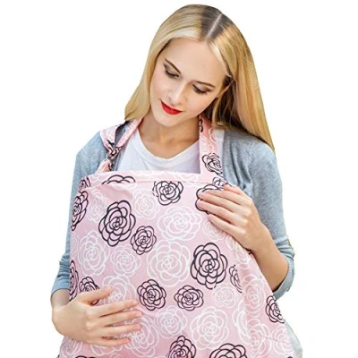 Image of Breastfeeding Cover, Breathable Cotton Nursing Cover Scarf Apron Shawl for Baby Car Seat Swaddle Blanket