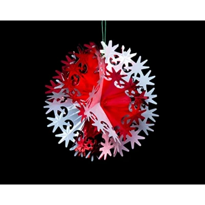 Image of Foil Garland Star Ball Christmas Hanging Decoration Wall Ceiling Xmas Deco (White &amp; Red)