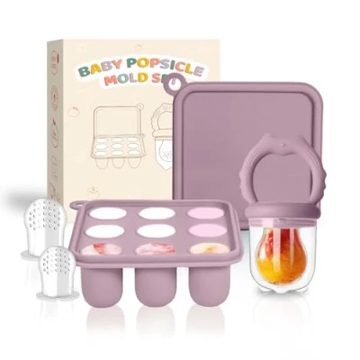 Image of Silicone Baby Fruit Food Feeder Pacifier &amp; Breastmilk Popsicle Freezer Molds, Storage Containers Breast Milk Ice Cubes (Purple)
