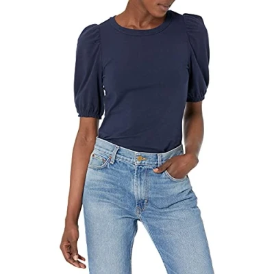 Image of Amazon Essentials Women&#039;s Classic Fit Puff Short Sleeve Crewneck T Shirt, Navy, XXL