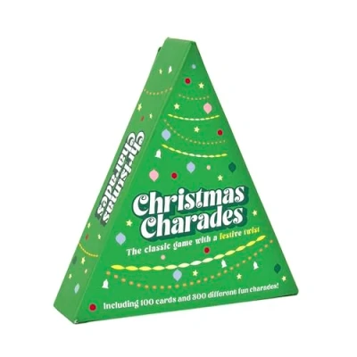 Image of Gift Republic Christmas Charades Game Fun Festive Family Friendly Mime with 300 Charade Prompts for Kids &amp; Adults100 Tree Shaped Cards in a Box, Green