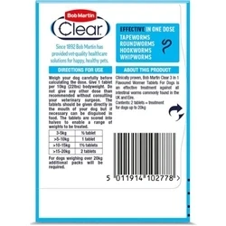 Image of Bob Martin Clear 3 in 1 Wormer For Dogs (2 Tablets) Small and Puppies up to 20kg, Clinically Proven Treatment