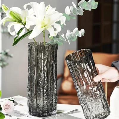Image of QEEYON Glass Vase, Handmade Clear Cylinder Posy, 30cm Tall Crystal Flower Vase for Flowers Floral Arrangement Centerpieces Living Room, Kitchen, Office, Wedding
