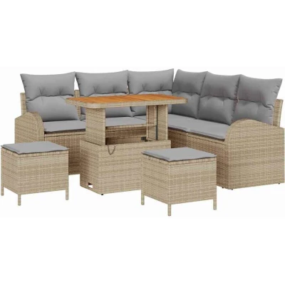 Image of vidaXL 8 Piece Garden Sofa Set with Cushions Beige Poly Rattan Acacia