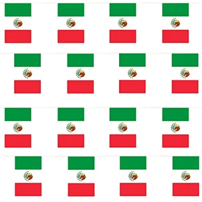 Image of Mexico Flag Bunting 10m 33ft 20 Plastic all Weather Mexican Decoration for Indoor Outdoor Sporting Events, Street Parties, Festivals and Celebrations