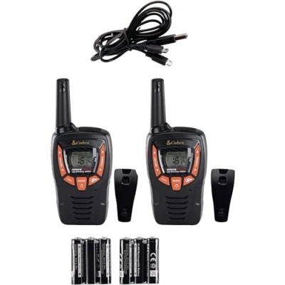 Image of Cobra AM655 Pack of 2 Compact Walkie Talkies for Adults, with Voice Activation, 8Km Range, over 968 Channels, Power Saving Function and Rechargeable Batteries Black