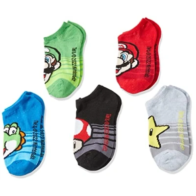 Image of Mario Boys 5 Pack No Show, Assorted Stripe Multi, Fits Sock Size 6 8.5 Shoe 7.5 3.5