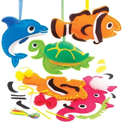 Image of Baker Ross FE283 Sealife Sewing Decoration Kits Pack of 4, Set for Children, Creative Activities Kids, Ideal Arts and Crafts Project