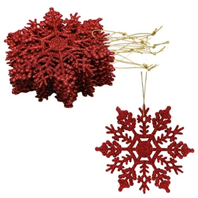 Image of Christmas Concepts® Pack of 12 10cm Glitter Snowflake Hanging Decorations (Red)