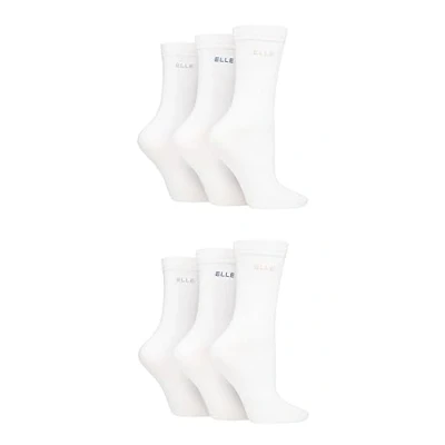 Image of Elle Ladies Patterned and Plain Assorted Sock Styles including Anklets, No Show, Trainer, Knee High Regular Cotton Socks in a Multipack of 6 &amp; 4 Pairs White True 8