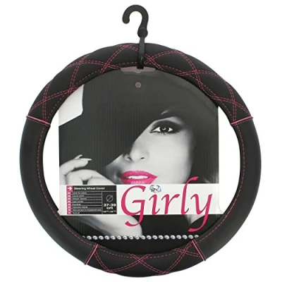 Image of Sumex FVP1215 Crossed Pink Line Steering Wheel Cover with Virgin Rubber Interior, 37 39 cm